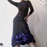 Incredible_COP_COPINE_black_sheer_mesh_and_purple_gathered_satin_dress2_695764