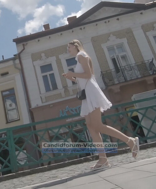 Wind Helps Lift the Skirt of a Girl in a Thong2