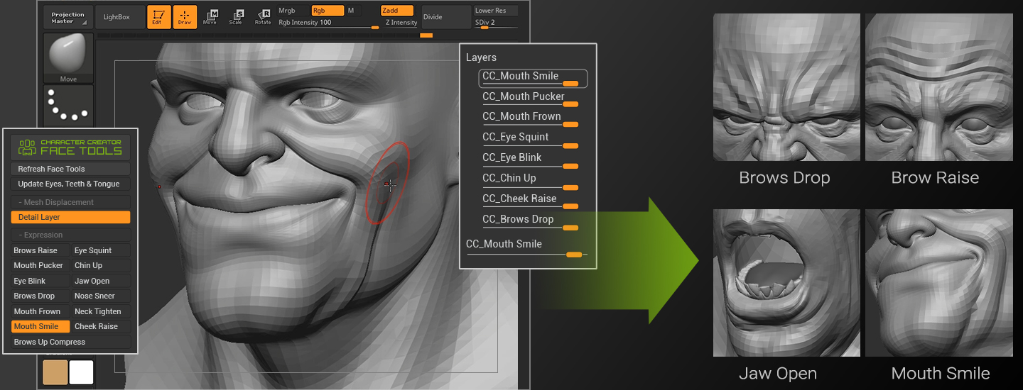 ZBrush Face Tools Plugin 1.01 for Character Creator 4.4